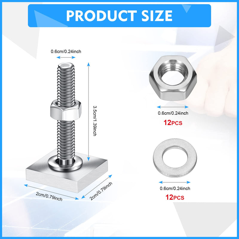 [Australia - AusPower] - 12 Pcs T Slot Bolts M6 35 mm Square Head T Bolts for Roof Rack Stainless Steel Roof Rack Accessories Heavy Duty T Track Bolts with Nuts Washer Barrels Kit for Kayak Ski Bike Rail Carrier 