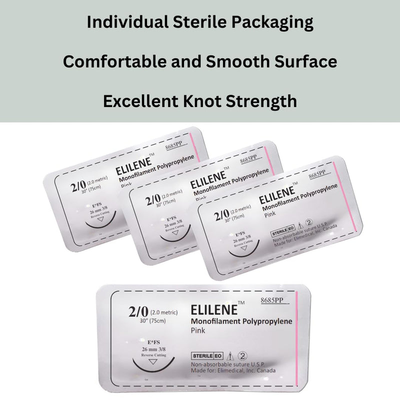 [Australia - AusPower] - ELILENE Veterinary Polypropylene Non-Absorbable Monofilament Sutures, Reverse Cutting, 3/8 Circle, 26mm, 2/0 30 inch (76 cm), 12 Individual Pack, FS, Pink, 8685PP 