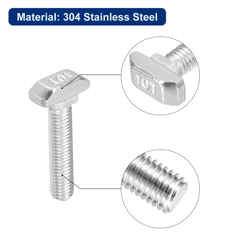 [Australia - AusPower] - uxcell 10Pcs T-Slot Bolts, M8 x 40mm Hammer Head Bolt T Screw Drop-in Stud for 4545 Series T-Slot Aluminum Extrusion Profile, 304 Stainless Steel, Silver M8x40mm 10 