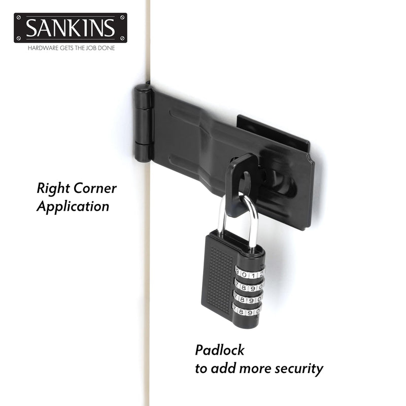 [Australia - AusPower] - SANKINS 4-1/2" Swivel Staple Safety Hasps, Gate Door Hasp Latches Safety Packlock Clasp Locking with Twist Knob for Fence, Gate, Cabinet, Black 1 