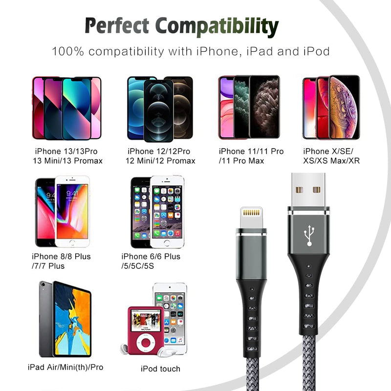 [Australia - AusPower] - [Apple MFi Certified] iPhone Charger Fast Charging 3-Pack 3FT Lightning Cable Nylon Braided iPhone Charger Cord Compatible with iPhone 14 13 12 11 Pro Max XR XS X 8 7 6 Plus SE iPad and More 3FT 