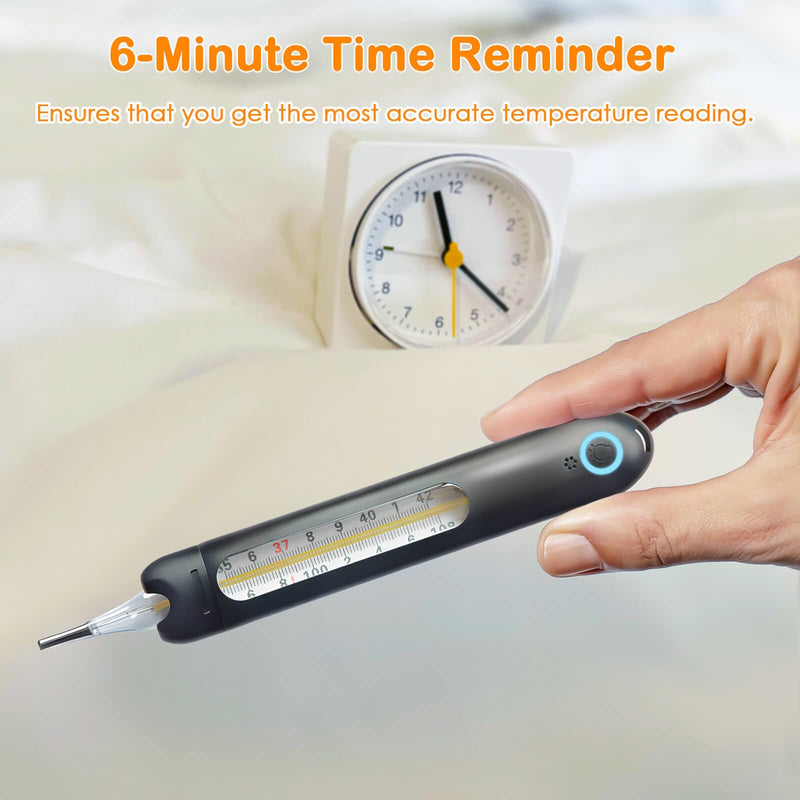 [Australia - AusPower] - Mercury Free Glass Thermometer for Adults- Armpit Fever Thermometer with Drop-Resistant Case, Rechargeable Reading Light, 3-Second Reset,Time Reminder, Children Lock by HARIKA LIFE(White) White 