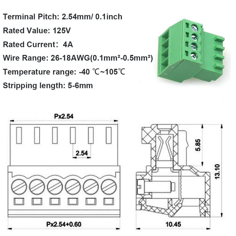 [Australia - AusPower] - 10Set 3-Pin 125V 4A 2.54mm 0.1" Pitch PCB Mount Screw Terminal Block Connector for 26-18AWG Cable 2.54mm-3-Pin 