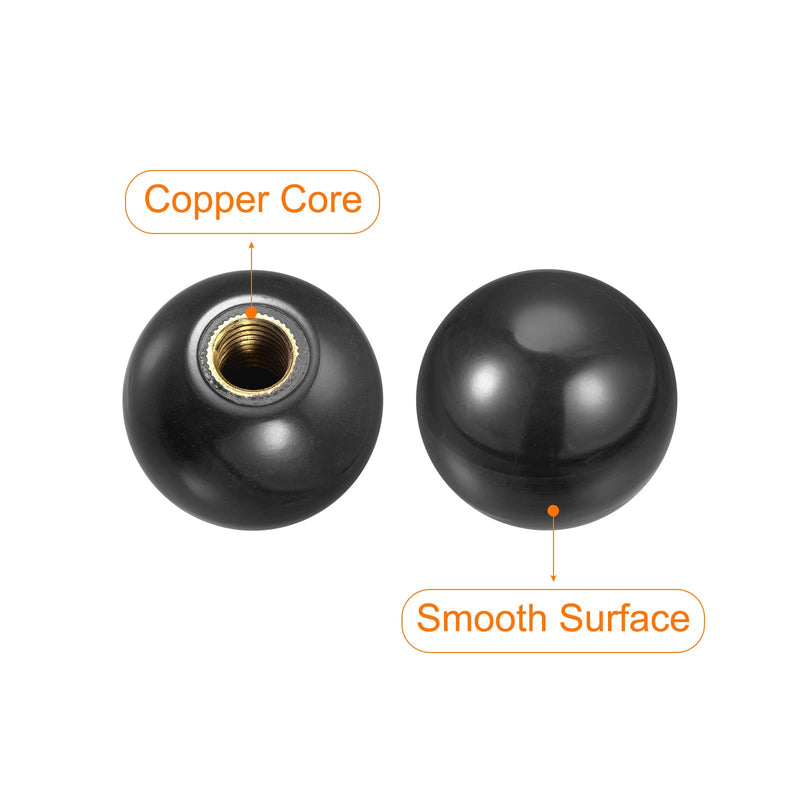 [Australia - AusPower] - uxcell 6Pcs Threaded Ball Knobs, M12 Female Thread Thermoset Ball Knob 1.57'' Dia Black Round Operation Ball Handles with Copper Insert for Machine Handle Tool Replacement M12x1.57'' 