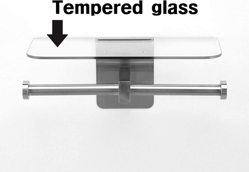 JackCubeDesign Double Toilet Paper Holder with Glass Shelf, Wall Mount Stainless Steel Dual Tissue Dispenser Holders for Bathroom (Glass Type2) - MK428D Glass Type2