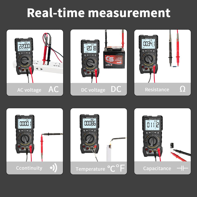 [Australia - AusPower] - ZOYI ZT-225 Digital Multimeter True RMS 25000 Counts Auto-Ranging Anti-Burn Measures Voltage Resistance Capacitance Temperature for Electricians Hobbyists Students Home Use 