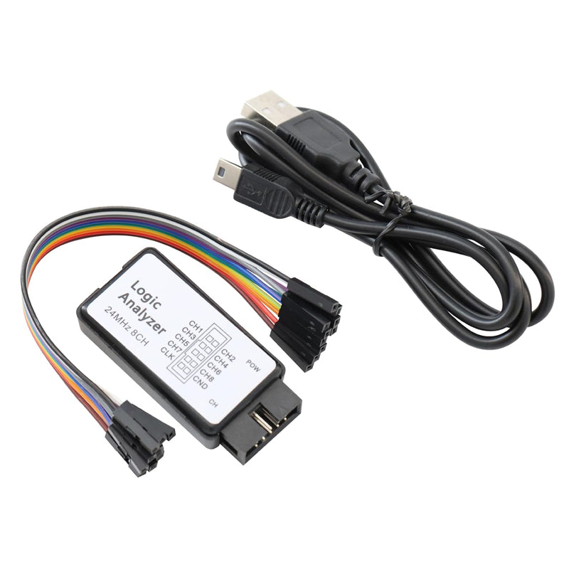 USB Logic Analyzer 24MHz MCU Debugging Tool Logic Analyzer 8 Channel UART IIC SPI with 12 Test Clips and USB Cable for Arduino for ARMFPGA