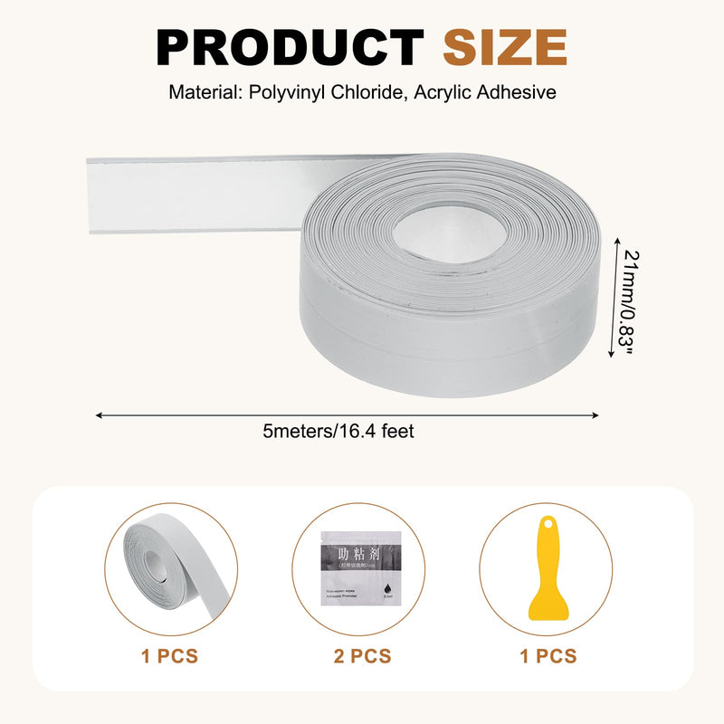 uxcell Caulk Tape Waterproof, 0.83 Inch x 16.4 ft Self-Adhesive Sealant Sealing Strip Caulking Sealant Tape PVC with Tool for Kitchen Sink Toilet Bathroom Bathtub Floor, Gray