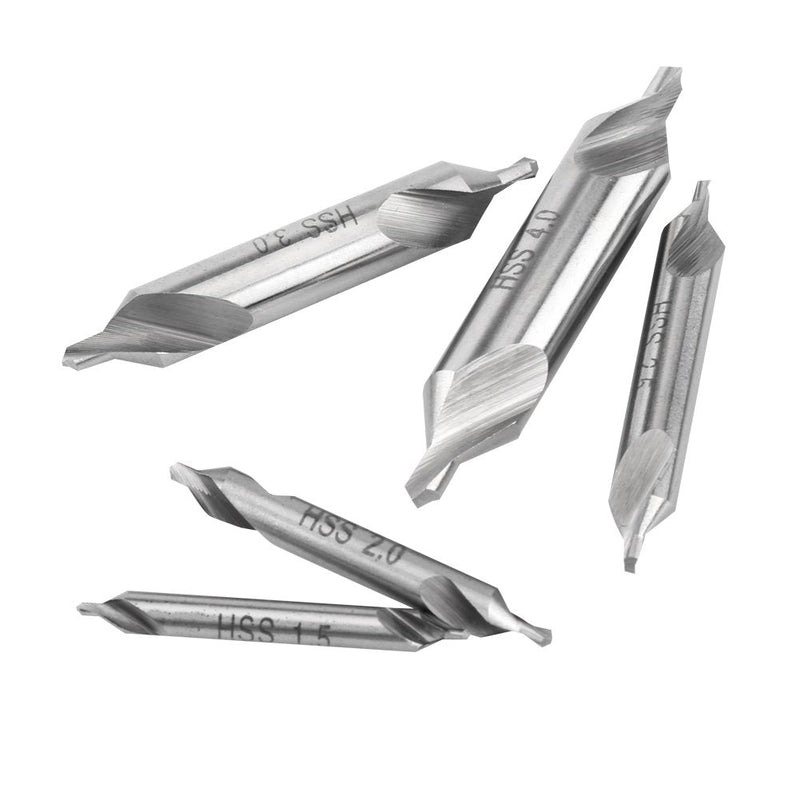 [Australia - AusPower] - Centre Drill Bit Metal Set 60 Degree Angle Countersink 1.5 / 2 / 2.5 / 3 / 4 mm Centre Drill Bit 5 Pieces High Speed Steel Centre Drill 60 Degree Centre Drill for Hole Processing 