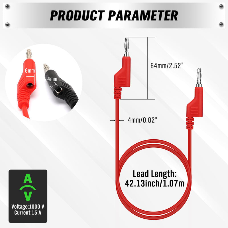 [Australia - AusPower] - SWANLAKE 2-Piece Dual-Ended Banana Plug Test Leads, 1000V 15A 3.5ft/1M Multimeter Electrical 4mm Banana-Plug, Flexible Copper Banana Cable, Electrical Test Wires 