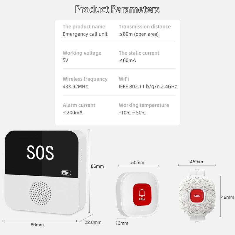 Wireless Caregiver Pager Life Alert System for Seniors No Monthly Fee, Wi-Fi APP Control Medical Alert Systems for Seniors at Home, Waterproof Call Button for Elderly, Patients, Disabled 1 Receiver+1 Button+1 Watch