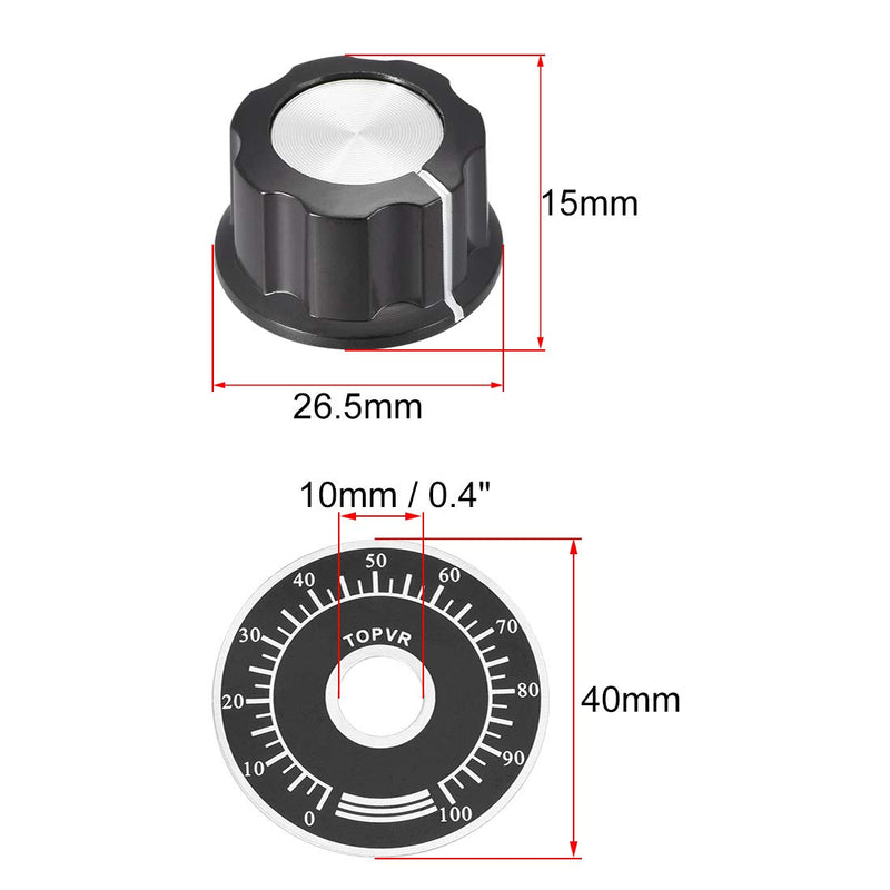 [Australia - AusPower] - sourcing map Potentiometer Rotary Knob 6 mm Insert Shaft with 40 mm 0-100 Dial Set of 5 