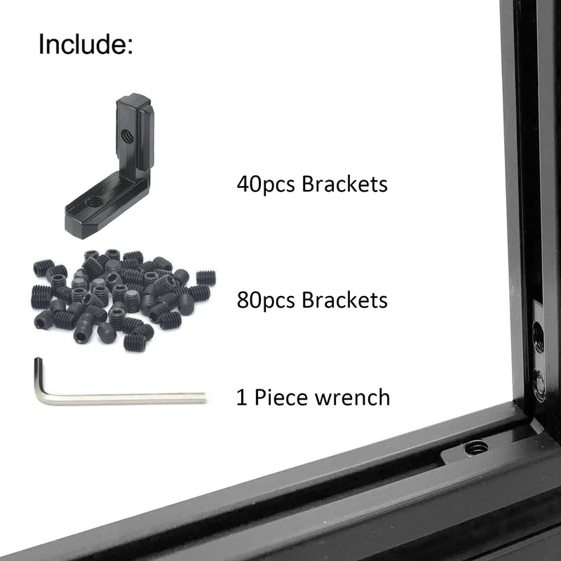 40Pcs 2020 Aluminum Extrusion Profile Hardware V-T Slot Connector L Bracket | FORRCKY, 20 Series 2020 2040 20mm Extruded Aluminum, with M5 Set Screw, Black Inside Joint Corner Bracket