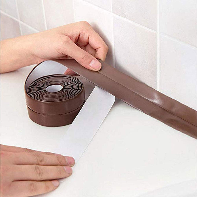2 Pack Caulk Strip Sealing Strip PE Self Adhesive Waterproof Tape for Bathtub Bathroom Shower Toilet Kitchen and Wall Sealing 11 Ft Length (Brown Tape) Brown Tape