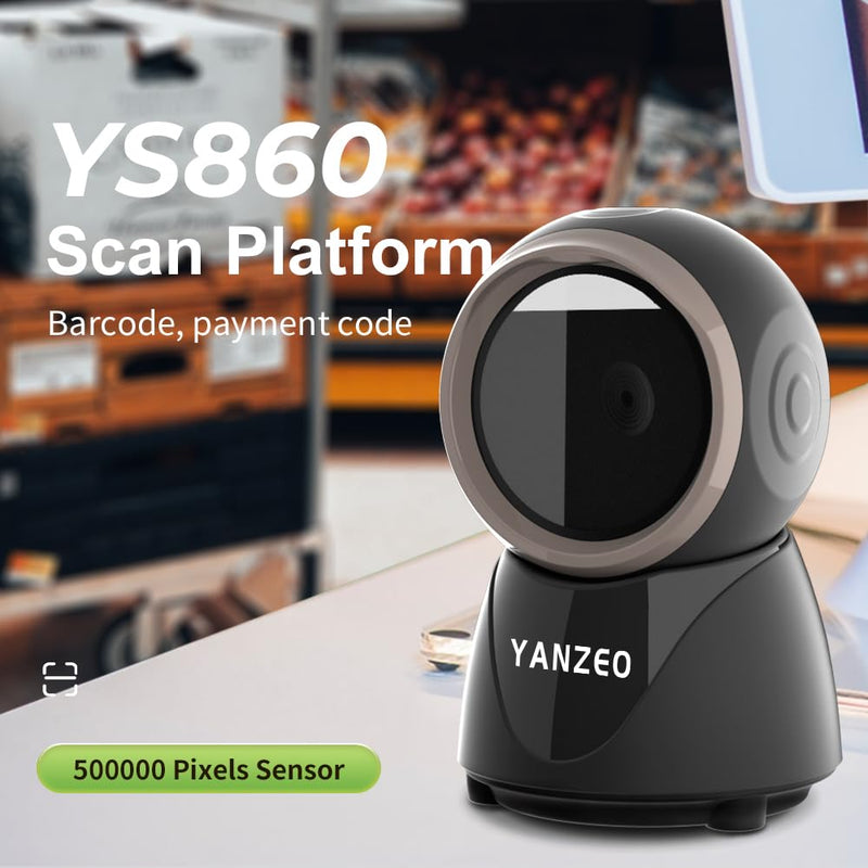 [Australia - AusPower] - YANZEO YS860 Barcode Scanner 2D/1D Desktop Barcode Reader Hands-Free QR Bar Code Scanner Plug and Play Fast & Accurate Scanning for Store, Office, Warehouse Black 