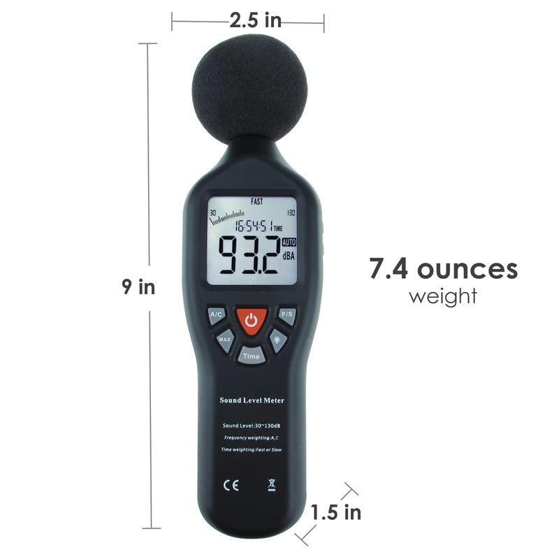 [Australia - AusPower] - Decibel Meter Digital Sound Level Meter Professional Noise Meter High Accuracy 30dB to130dB Measuring Range with Backlight Display for Classroom, Office, Home, etc. Without Data Record Function 