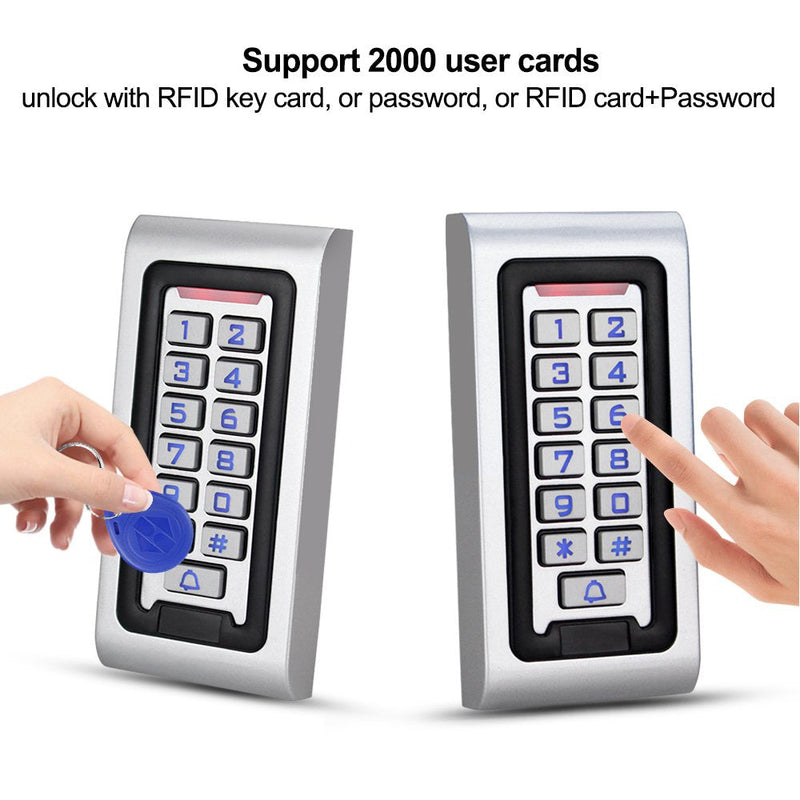 [Australia - AusPower] - HFeng Standalone IP68 Waterproof RFID Access Control Keypad Metal Card Reader + 10pcs 125KHz Proximity Keychains WG26 2000 Users for Home/Office 
