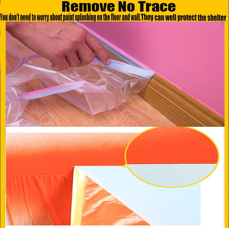 Painters Plastic With Tape,Tape and Drape, Automotive Pre-Taped Masking Film | 3 Rolls | Self-Adhesive Painting Drop Film | Plastic Dust Sheets for Decorating, Cars Painting| 60 in x 65 feet