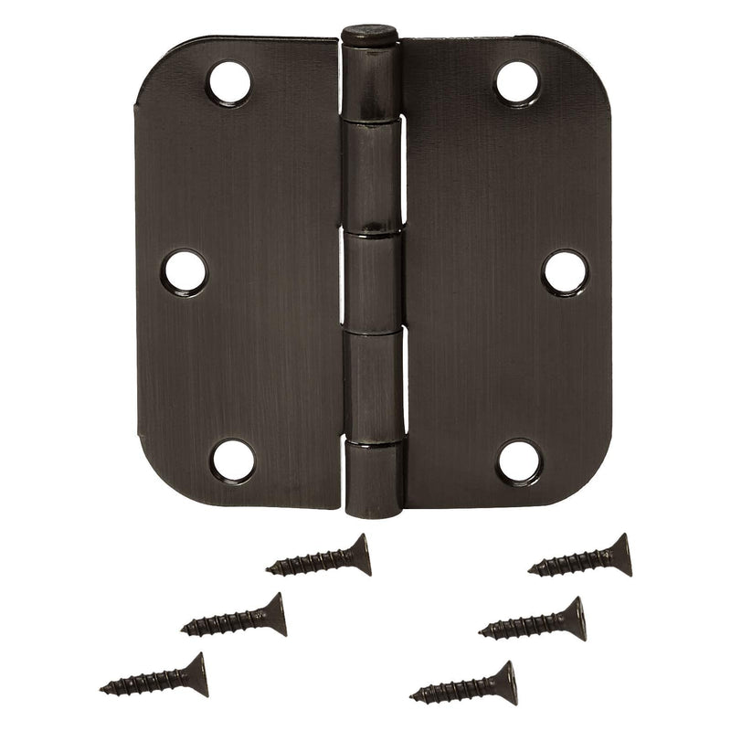 Amazon Basics Rounded 5/8 Radius Interior Door Hinges with Screws, 3.5" x 3.5", Oil Rubbed Bronze, 36-Pack 36 Pack ברונזה משוחה בשמן