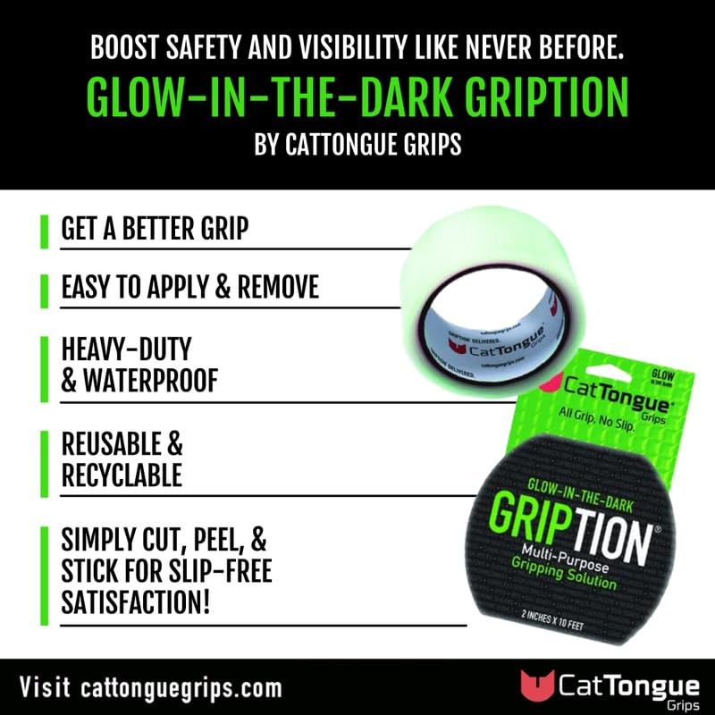 CATTONGUE GRIPS Non-Abrasive Grip Tape Roll Bundle Heavy Duty Non Slip Tape for Indoor & Outdoor Use, Waterproof Anti Slip Tape for Thousands of Uses (Black, Clear, & Glow in The Dark)
