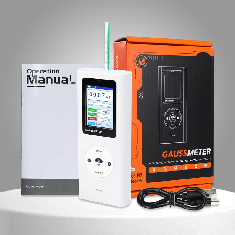 [Australia - AusPower] - Gauss Meter, Tesla Meter Gaussmeter with 0~25k Gs (0-2500mT) Range, Magnetometer Magnetic Field Strength Tester, HD Display/Audible Alerts/Data Storage, N/S Pole Detection, Industrial, Workshops 