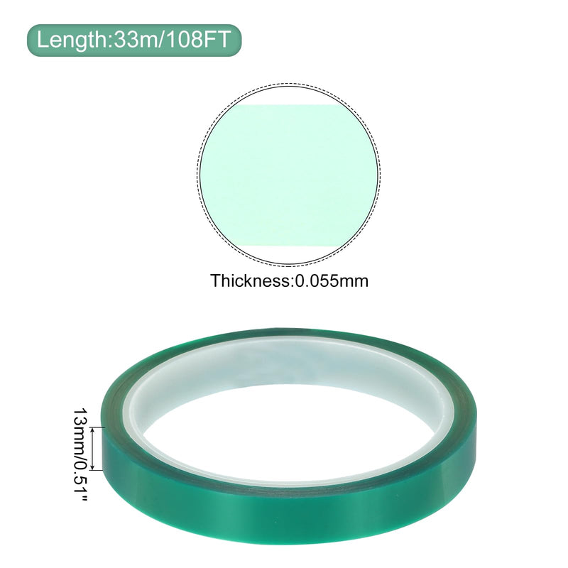 MECCANIXITY Resin Tape Silicone Adhesive Tape High Temperature Resistance Easy Peeling Polyester for Epoxy Resin,River Tables,Craft,Remove Residue 0.51 Inch Wide 108FT Long(Green),Pack of 3 3.0