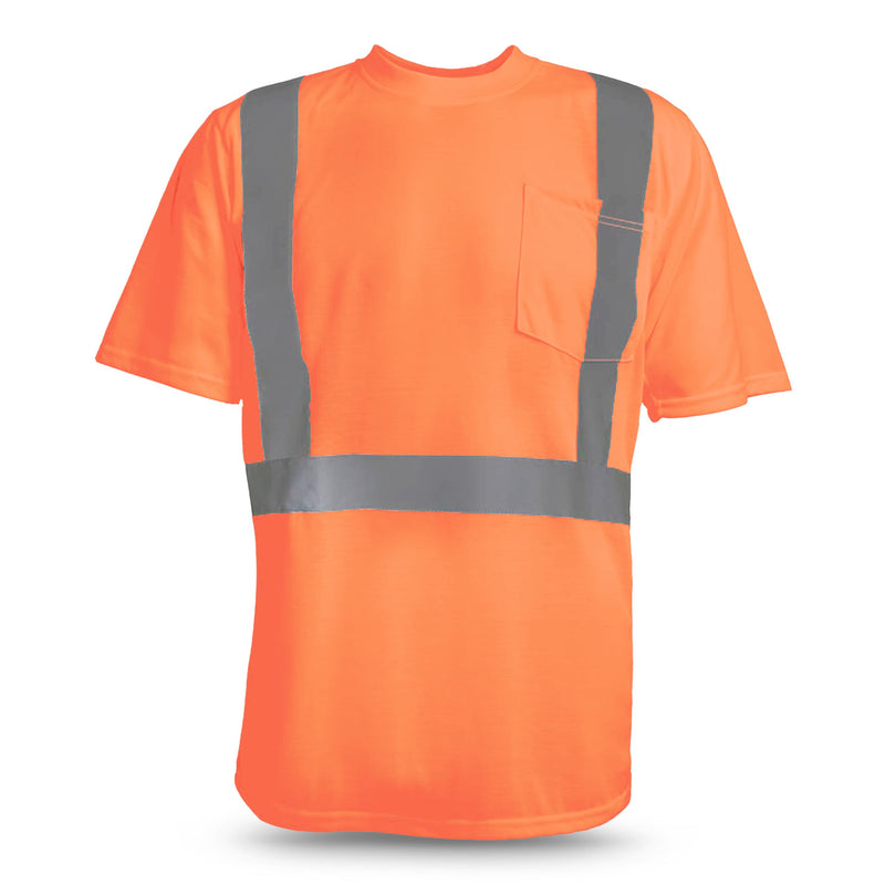 RUGGED BLUE ANSI Class 2 Wicking T-Shirt | High Visibility Shirts for Men | Made of Durable Polyester | Hi-Vis Shirts with Stitched Reflective Tape for Low-Light or Nighttime Visibility | Orange Medium
