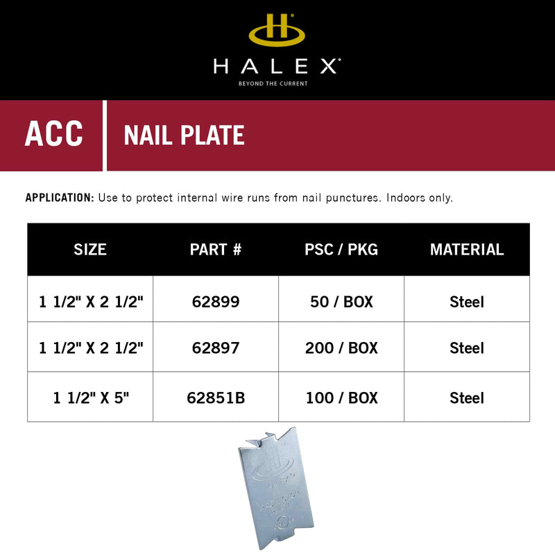 [Australia - AusPower] - Halex P1 Accessories Nail Plate, 1 1/2" X 5", Silver-100/BOX 1 1/2" X 5" Silver - 100/BOX 