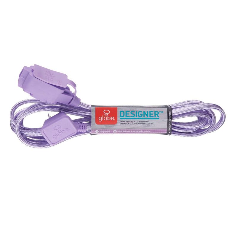 [Australia - AusPower] - Globe Electric 22892 Designer Series 9-ft Fabric Extension Cord, 3 Polarized Outlets, Right Angle Plug, 125 Volts, Metallic Purple 