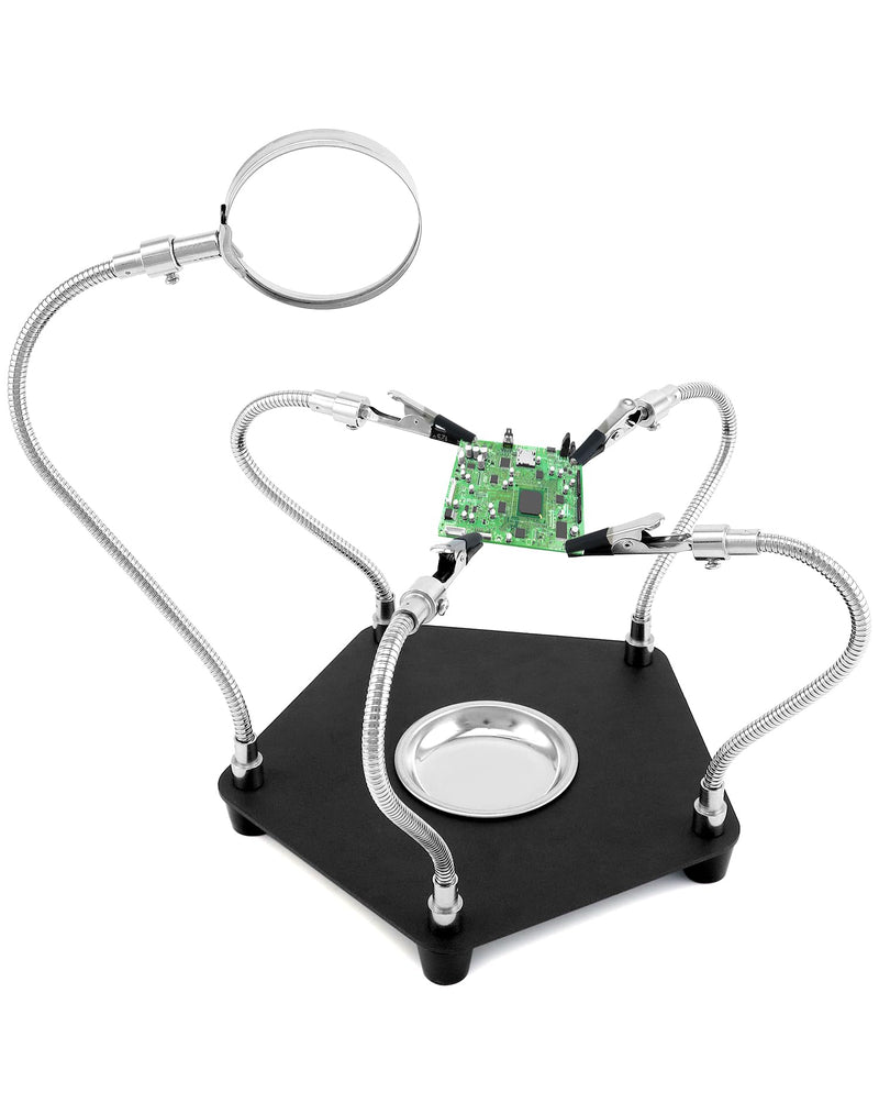 QWORK Third Hand Soldering Station with 3 x Magnifying Glass and 4 Flexible Arms, Soldering Aid for Electronics, Jewellery, Crafts and More