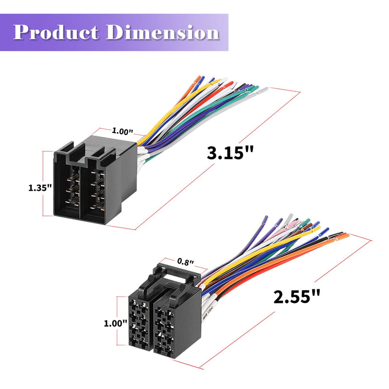 [Australia - AusPower] - 16 Pin ISO Radio Wire Harness Adapter (Pair, Male & Female) Fits for Peterbilt Freightliner Semi Truck International Volvo Sterling Mack Kenworth Stereo 