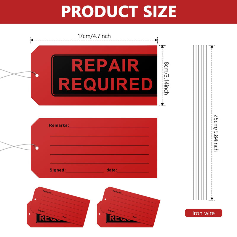 Repair Request Tags Plastic,100-pk Red Repair Tags with Wires Attached,Tear & Water Resistant PVC-Plastic,Maintenance Repair Tags,Weather Proof