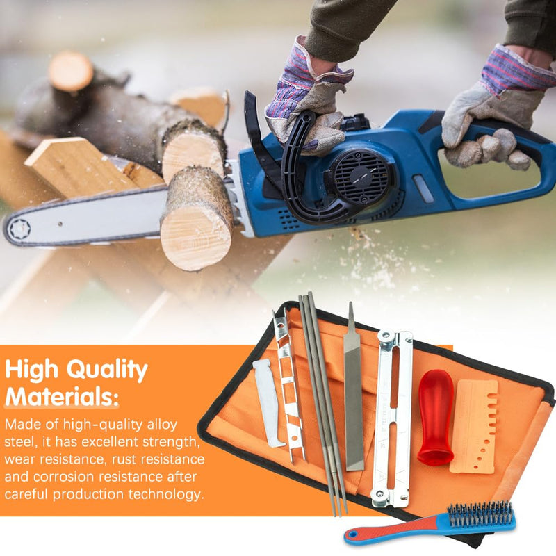 [Australia - AusPower] - ADERTOS Chainsaw File Set 4.0/4.8/5.5 mm 11 Pieces Sharpening Set Saw Chain File Set Universal File Set File Kit for Sharpening Includes Round File Sharpening Guides Depth Gauge Flat File for Chain 