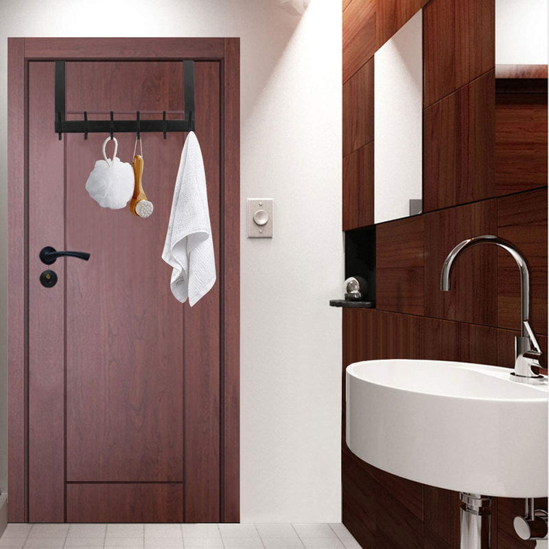 [Australia - AusPower] - DOKU Over The Door Hook, Stainless Steel Heavy Duty Over Door Hanger Holder for Coat Robe Hat Clothe Towels Hanging, Bathroom Organizer Towel Rack 12 Hooks, Matte Black 