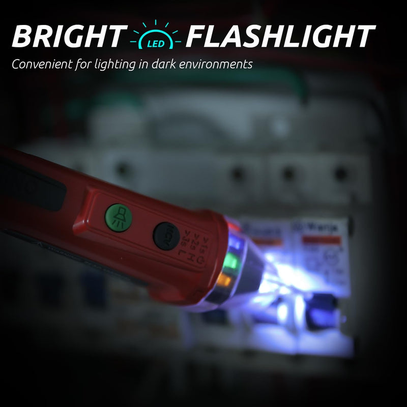 [Australia - AusPower] - Non-Contact VoltageTester/Voltage Tester, Dual Range AC 12V/48V-1000V, Live/Null Wire Tester, Electrical Tester, Flashlight, Audible and Flashing LED Alarms, Pocket Clip -Red Red 