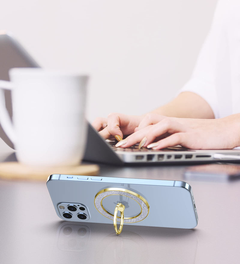 [Australia - AusPower] - Magnetic Phone Ring Holder for MagSafe, Magnetic Phone Grip for iPhone, Compatible with iPhone MagSafe Wireless Charging. (Glitter Gold) Glitter Gold 