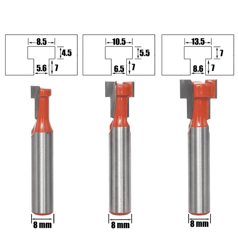 [Australia - AusPower] - AKYLIN 5-Piece T-slot cutter 8 mm shank, T-track slotted wood cutter, T-slot cutter set, cutter for router, woodworking 