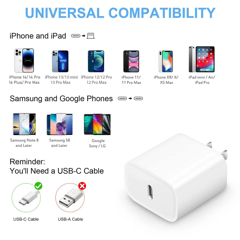 [Australia - AusPower] - [2 Pack] iPhone 15 14 13 12 11 Charger Block, USB C Wall Charger 20W PD Power Adapter for iPhone 15/15Pro/15Pro Max/15Plus/14/13/12/11, iPad 2Pack 