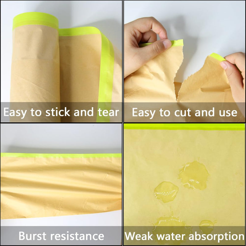 NETEHA 2 Rolls 12inch x 50feet Masking Paper with 1pcs Dispenser, Paint Adhesive Protective Paper Roll for Painting Protection Covering, Car Auto Body and Wall Covering Skirting 2 Roll with Dispenser