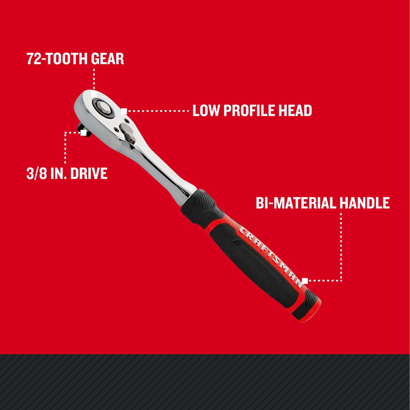 CRAFTSMAN Low Profile Ratchet, 90 Tooth, 3/8 Inch Drive (CMMT86822)