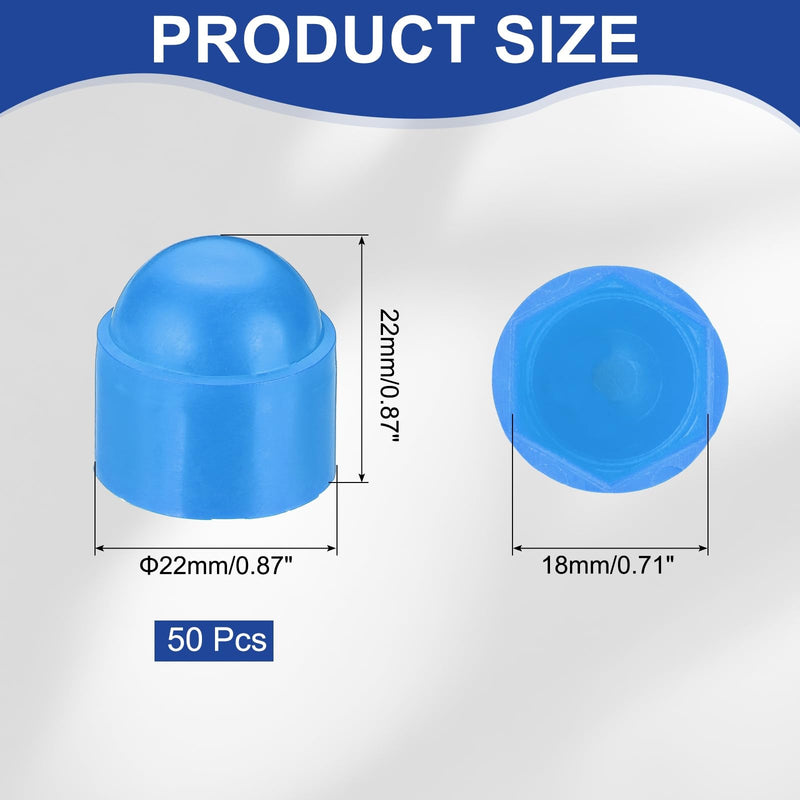 [Australia - AusPower] - PATIKIL 50 Pcs Hex Nut Cover, M12x18x22mm Nylon Screws Bolt Covers Caps Dome Acorn Hex Head Bolt Protection Cap for Screws Nut, Blue 