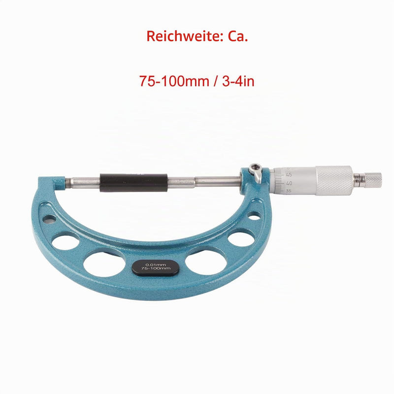 Outside Micrometer Stainless Steel High Accuracy Outside Micrometer Thickness Gauge with Wrench 0.01mm External Micrometer Tool for Accurate Measuring Material Thicknesses (75-100mm) 75–100 mm