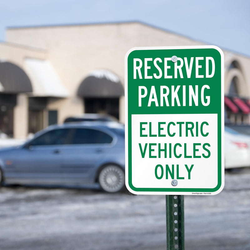 SmartSign 18 x 12 inch “Reserved Parking - Electric Vehicles Only” Metal Sign, 63 mil Aluminum, Green and White, Made in USA