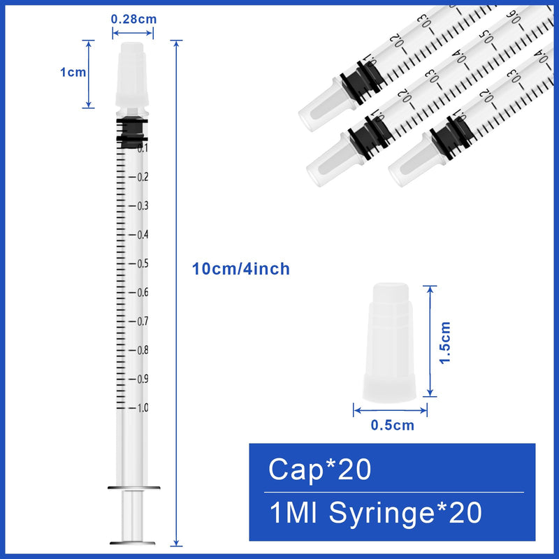 [Australia - AusPower] - Pack of 20 Syringes 1 ml Syringes Colostrum Syringe Colostrum Collector Plastic Syringes with Caps Without Needle for Refilling and Measuring Liquids Scientific Laboratories Animal Feeding White 