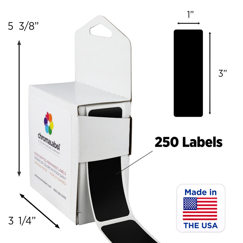 ChromaLabel 1 x 3 Inch All Purpose Permanent Color Code Rectangle Labels, 250 Labels per Dispenser Box, Black (Pack of 2) 1" x 3" (Pack of 2)