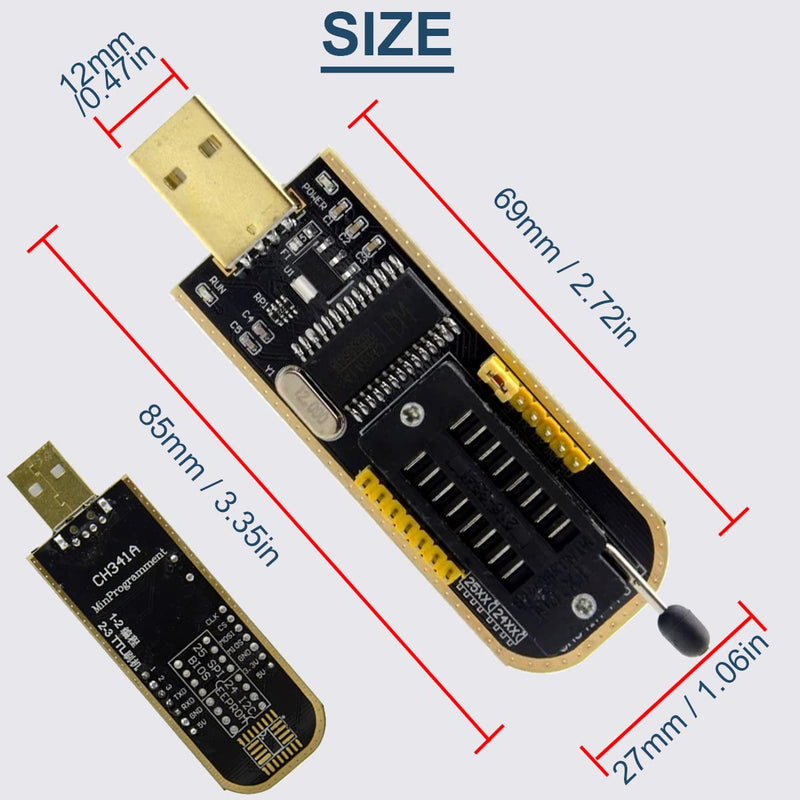 [Australia - AusPower] - CH341A 24 25 Series EEPROM Flash BIOS USB Programmer Module for 93CXX, with SOIC8 SOP8 Flash Chip Free Disassembly IC Test Clips Socket Adapter, 1.5m USB Extension Cable 