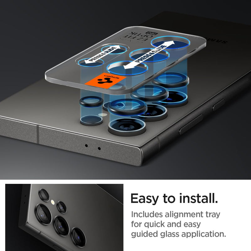 [Australia - AusPower] - Spigen Camera Lens Screen Protector [GlasTR EZ Fit Optik Pro] Designed for Galaxy S24 Ultra [Case Friendly] - Titanium Black [2 Pack] 