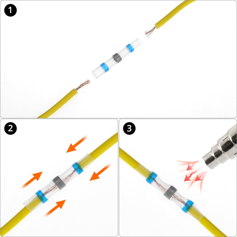 QWORK® 300 Pieces Solder Connectors Heat Shrink Connectors in 4 Sizes (26-10 AWG), 3:1 Shrink Ratio, Color-Coded Melt Connectors for Electronics & Vehicles 300 pieces