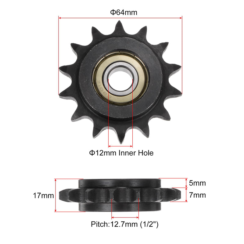 [Australia - AusPower] - uxcell 2pcs ANSI #40 / DIN(ISO)08A Roller Chain Idler Sprocket 12mm Bore, 1/2" Pitch, Hardened 14 Tooth Tensioner Sprocket, Insert 2 Bearings (B Type) 