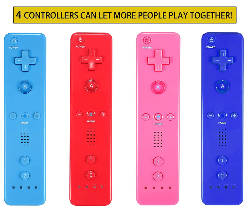 [Australia - AusPower] - 4 Packs Classic Remote Controller Compatible for Wii Wii U Console, Gamepad with Soft Silicone Sleeve and Wrist Strap (Red+Blue+Pink+Dark Blue) Red+Blue+Pink+Dark Blue 